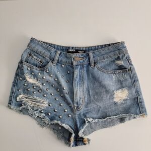 BDG High Rise Cheeky Distressed Embellished Shorts